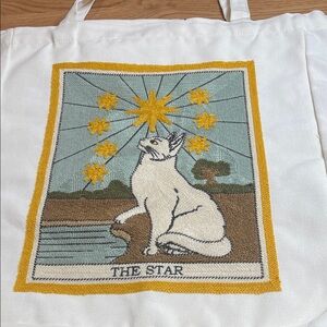 Embroidered Cat Tote Bag with Star Design NWT